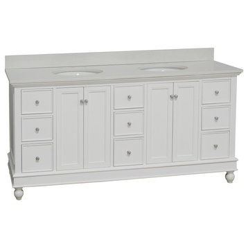 Bella 72" Double Bath Vanity, Base: White, Top: Quartz