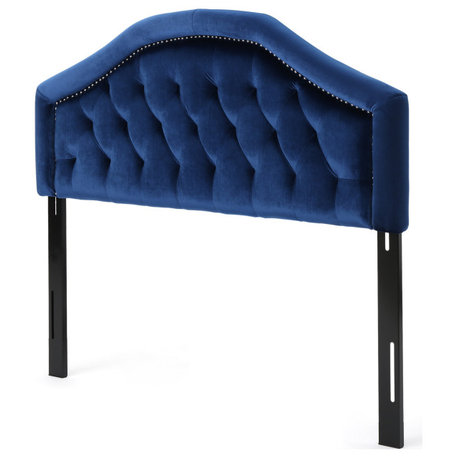 GDF Studio Lazarus New Velvet Studded Seam Tufted Queen/Full Headboard, Navy Blue