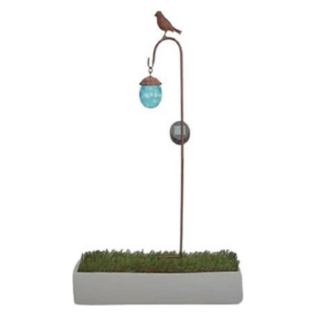 Solar Metal and Glass Ball Pathway Light - Blue Hummingbird