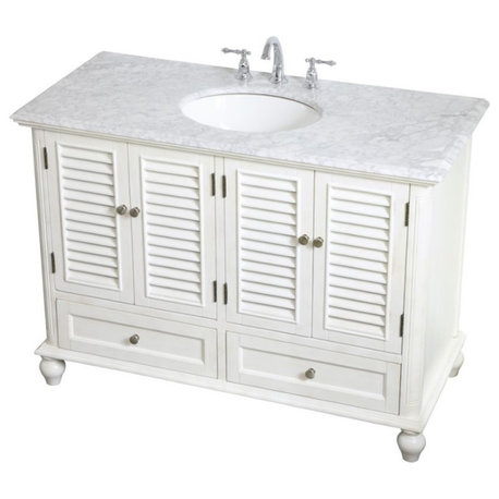 Elegant Decor Rhodes 48" Single Marble Top Bathroom Vanity in Antique White