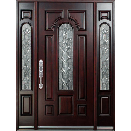 Right Hand Swinging Wood Front Entry Door With SideLights