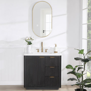 Vinnova Cadiz Bath Vanity, Composite Stone Top, Black, 36", No Mirror