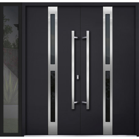 Exterior Prehung Double Doors Deux 1755 Black Glass 1 lite RH-I 86x80