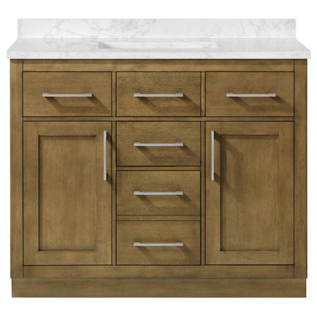 OVE Decors Athea 42" Vanity in Almond Latte with Satin and Extra Black Hardware