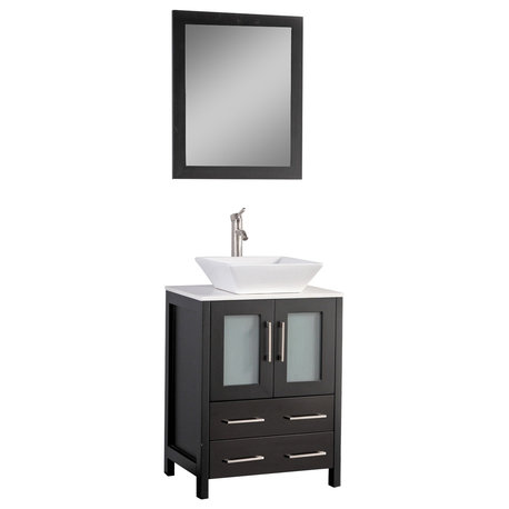 Vanity Art Bathroom Vanity Set With Sink, Espresso, 24", Standard Mirror