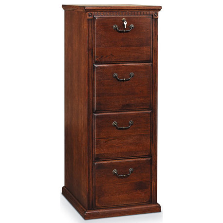 Stylish Tall File Cabinet, 4 Drawers, Metal Pulls, Burnish Finish