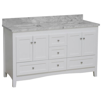 Abbey 60" Bath Vanity, Base: White, Top: Carrara Marble, Double Vanity