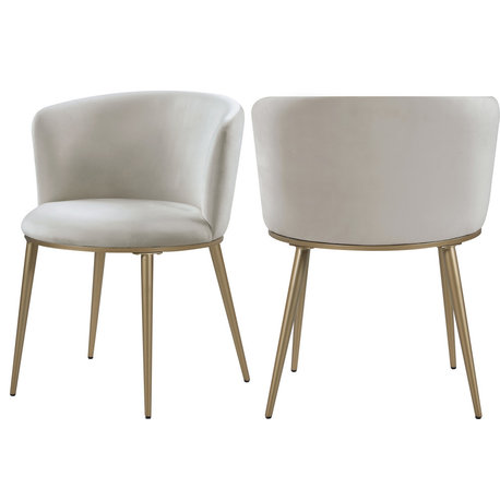 The Almar Dining Chair,  Set of 2, Cream Velvet, Brushed Gold Iron Legs