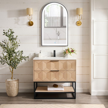 Milagro Bath Vanity With Top, Washed Ash Grey, Matte Black Base, 36", No Mirror