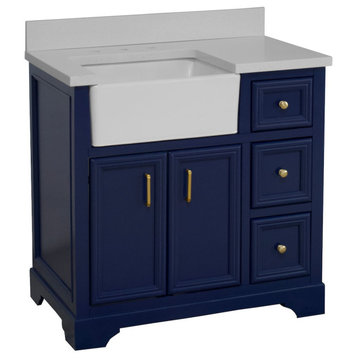 Zelda 36" Bathroom Vanity, Base: Royal Blue, Top: Quartz