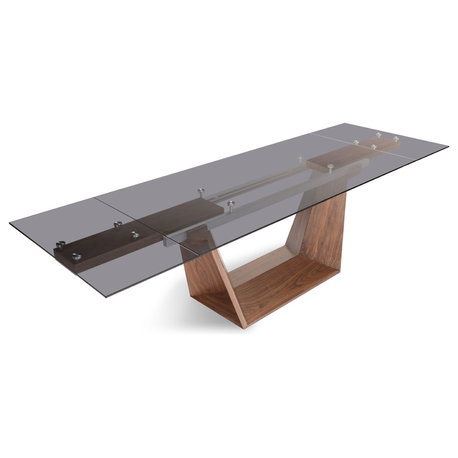 Modrest Babia Modern Smoked Glass and Walnut Extendable Dining Table