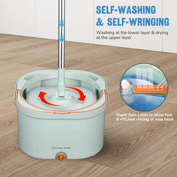 Yescom Square Spin Mop and Bucket Floor Cleaning System Separate Clean Dirty