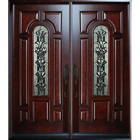 Exterior Front Entry Double Wood Door M280A 36" x80" X2, Right Hand Swing In