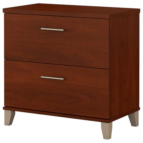 Transitional File Cabinet, Interlocking Drawers & Chrome Handles, Hansen Cherry