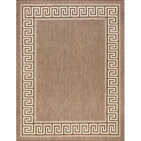 Giovanna Transitional Greek Key Gold/Cream Indoor/Outdoor Area Rug, 9'x12'