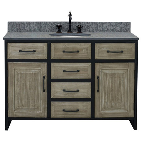 Single Sink Vanity With Matted Textured Surface Granite Top