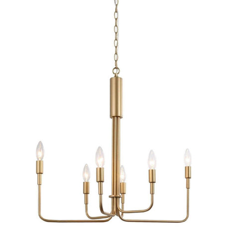 LNC 24" H  6-Lights Modern Gold Satin Metal Linear Dimmable Chandelier