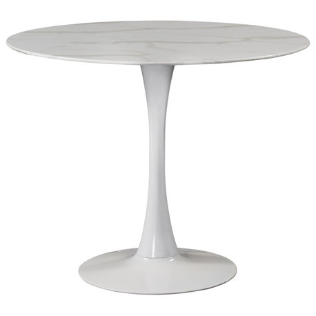 The Luna Dining Table, 36", White, Midcentury, Round