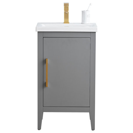 Vanity Art Bathroom Vanity With Sink, Cashmere Gray, 20" Single, Golden Brushed