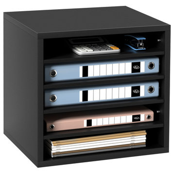 5 Compartments Wood File Organiser Office Mailbox with Adjustable Shelves, Black