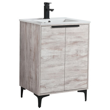 Wilmington Bath Vanity, Rustic White, 24 Inch, Black Hardware