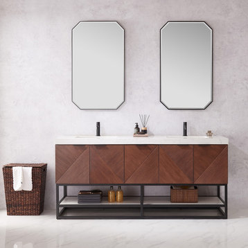 Mahon Bath Vanity, Stone Top, Matte Black Base, 72", Double Vanity, No Mirror