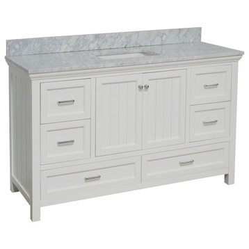 Paige 60" Bathroom Vanity, White, Carrara Marble, Single Sink