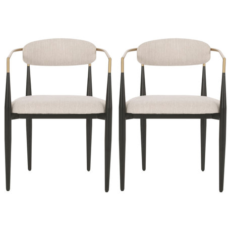 Camas Modern Fabric Upholstered Iron Dining Chairs, Set of 2, Fabric Beige + Black + Gold