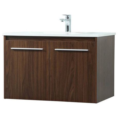 Elegant Decor Penn 30" Aluminum Alloy MDF Single Bathroom Vanity in Walnut