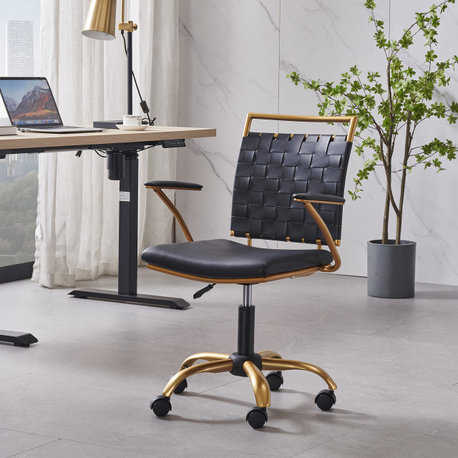 LUXMOD Classy Goldtone Adjustable Swivel Ergonomic Desk Chair, Black