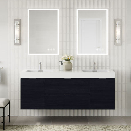 Boutique Bath Vanity, Black, 60", Double Sink, Wall Mount