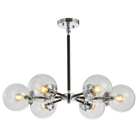 Caleb 6-Light 28" Brass Cluster Pendant, Chrome/Black