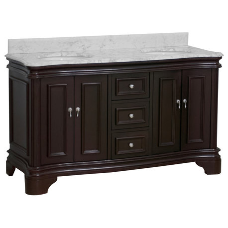 Katherine 60" Bath Vanity, Chocolate, Carrara Marble, Double Vanity