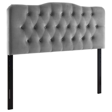 Annabel King Diamond Tufted Performance Velvet Headboard, Gray