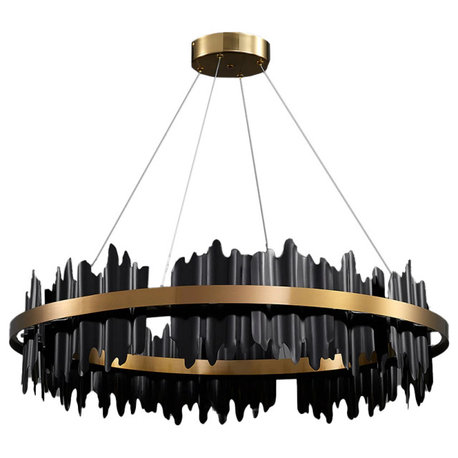 Mirodemi Modern Creative Circular Chandelier, Black, 1-Ring, 41.3"