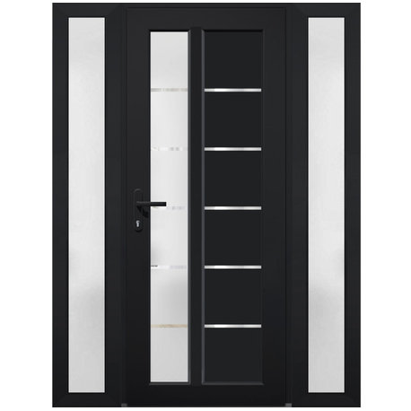 Front Exterior Prehung Door Frosted Glass / Manux 8088 Black, 60" Incl. 2 Sides X 80"; Right in