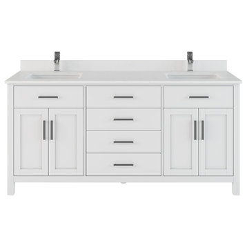 Kali Vanity with Power Bar and Drawer Organizer, White, 72"