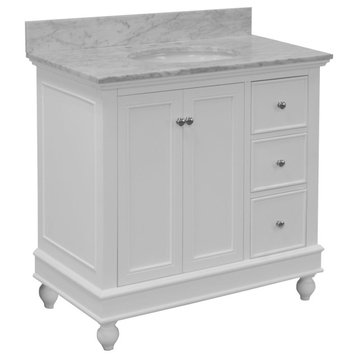 Bella 36" Bathroom Vanity, White, Carrara Marble