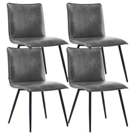 Set of 4 Minimalist Faux Leather Side Chairs for Dining Room, Grey