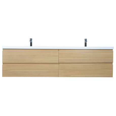 MOB 84" Double Sink Wall Mounted Vanity, Acrylic Sink, White Oak