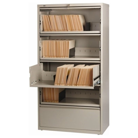 Hirsh 36-in Wide HL10000 5 Drawer Lateral File Cabinet. Roll-out Shelves. Beige