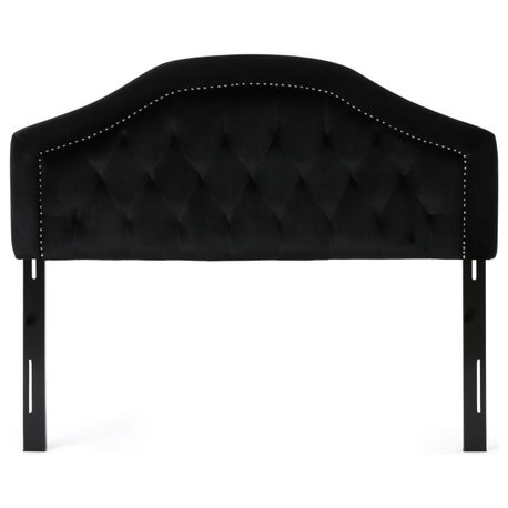 GDF Studio Lazarus New Velvet Studded Seam Tufted Queen/Full Headboard, Black