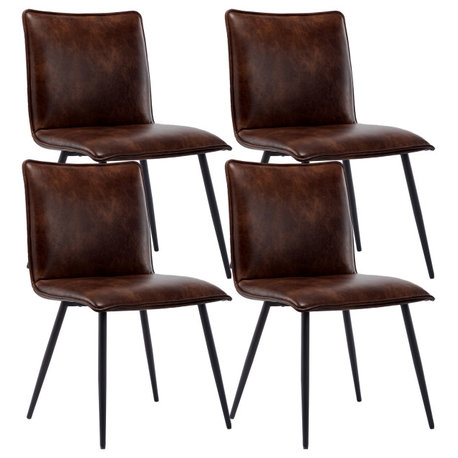 Set of 4 Minimalist Faux Leather Side Chairs for Dining Room, Dark Brown