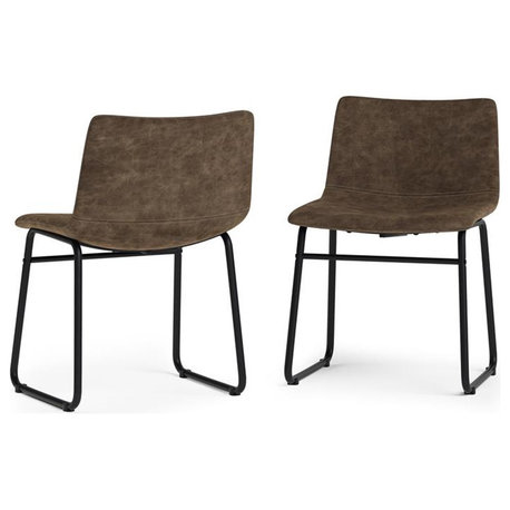 Pemberly Row Dining Chair (Set of 2) in Distressed Brown Faux Leather