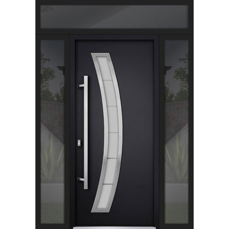 Exterior Prehung Steel Door Deux 6500 Black 2 Side & Top Exterior Window /