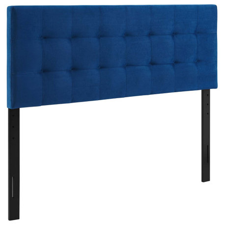 Lily Queen Biscuit Tufted Performance Velvet Headboard, Navy