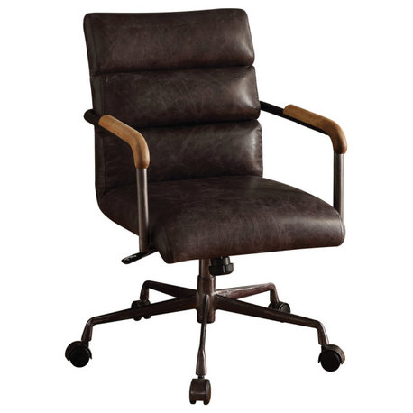 Harith Top Grain Leather Office Chair, Retro Brown, Antique Ebony