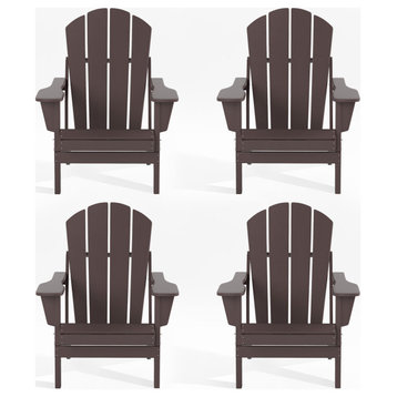 WestinTrends 4PC Outdoor Patio Folding Adirondack Chair Set, Fire Pit Chairs, Dark Brown