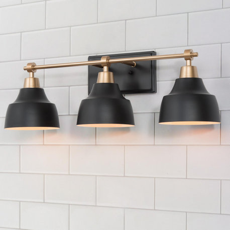 LALUZ 3-light Matt Black Dome Shade Modern/Contemporary Bathroom Vanity Light