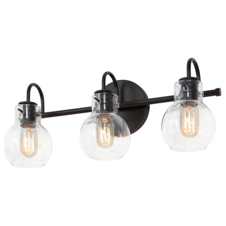 LNC 3-Light Modern Matte Black Globe Clear Glass Bathroom Vanity Light